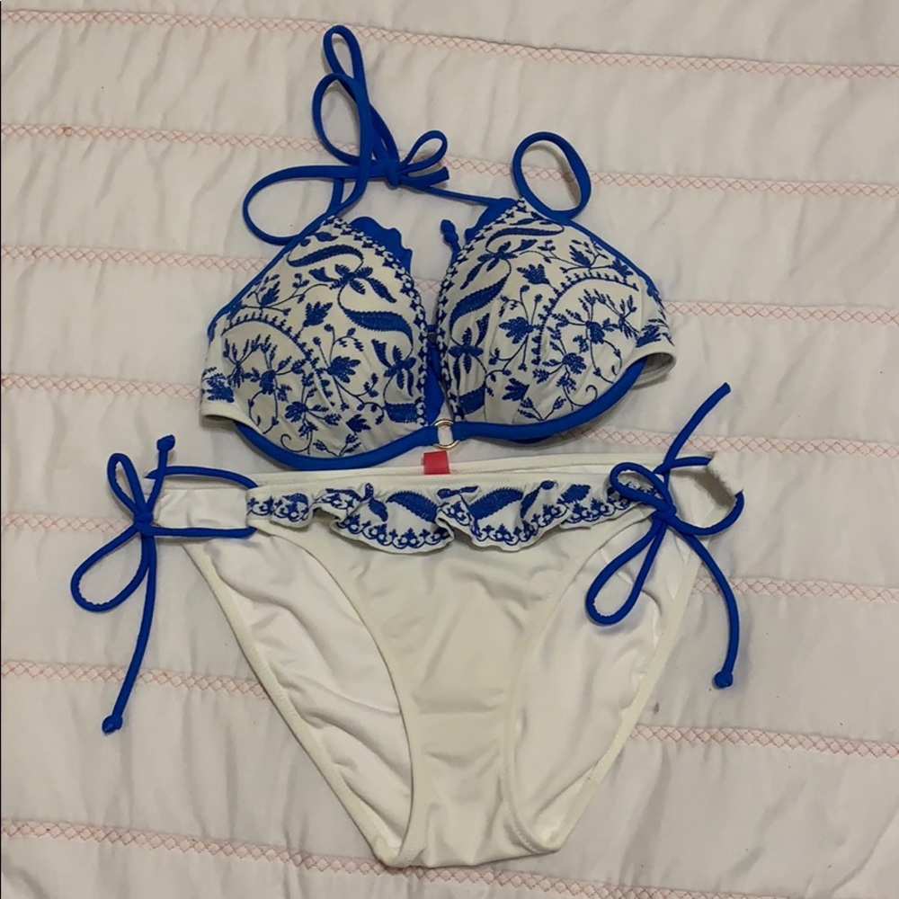 VS white and blue push up bikini.